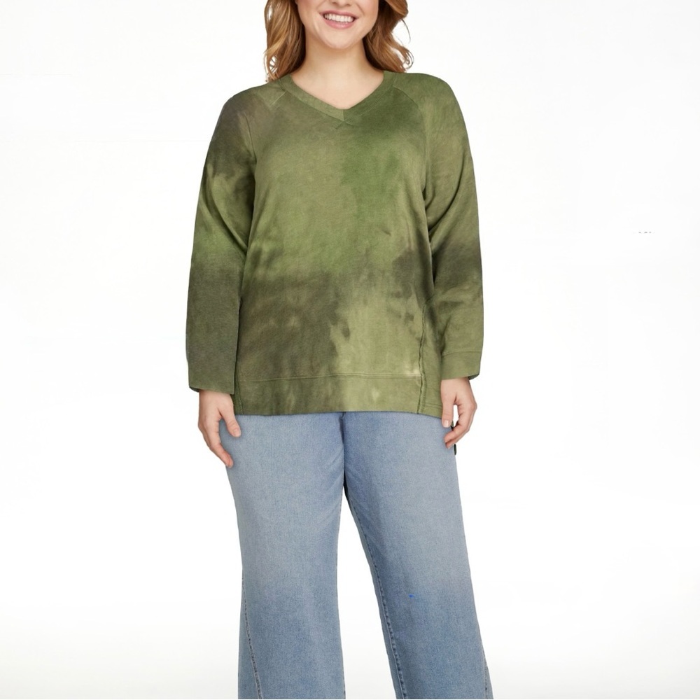 Terra & Sky Plus Size Green Tie Dye Long Sleeve Knit Sweatshirt Size 3X NWT